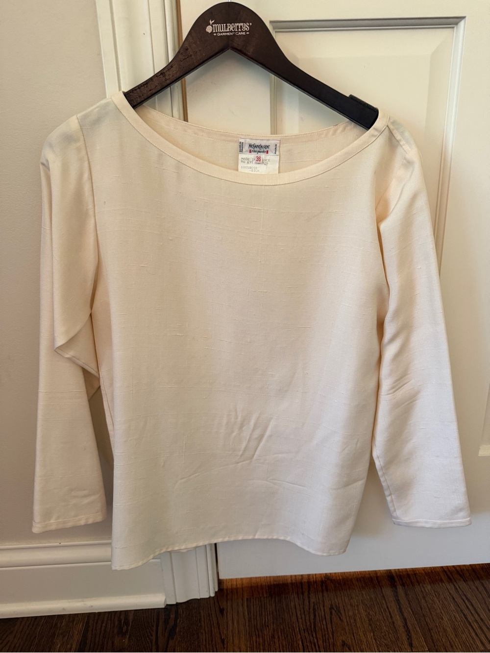 Yves Saint Laurent Vintage Boat Neckline Ivory Long Sleeve Top